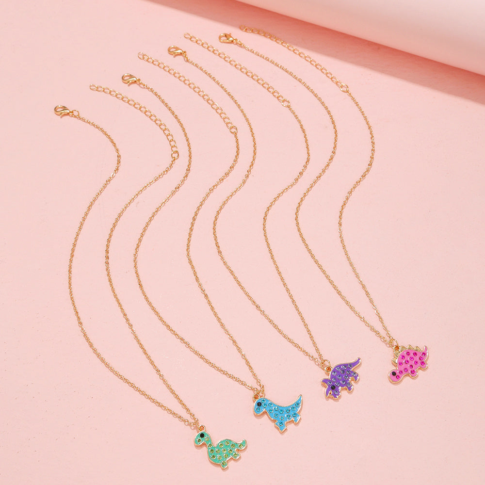 Kids Dinosaur Diamond Alloy Necklace Set