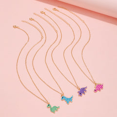 Kids Dinosaur Diamond Alloy Necklace Set