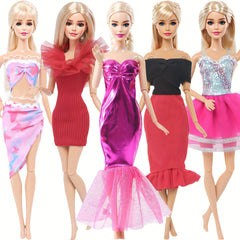 Pink and Red Doll Clothes Party Dress Fish Tail Skirt Butterfly Print Swimsuit
