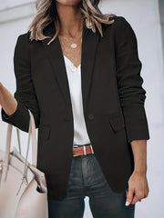 Solid Button Front Blazer Lapel Long Sleeve Blazer