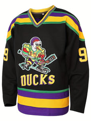 Men's Ducks Hockey Jersey Vintage Stripe V-Neck Long Sleeve Uniform