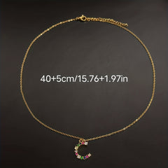 Colorful Crystal C Letter Pendant Necklace