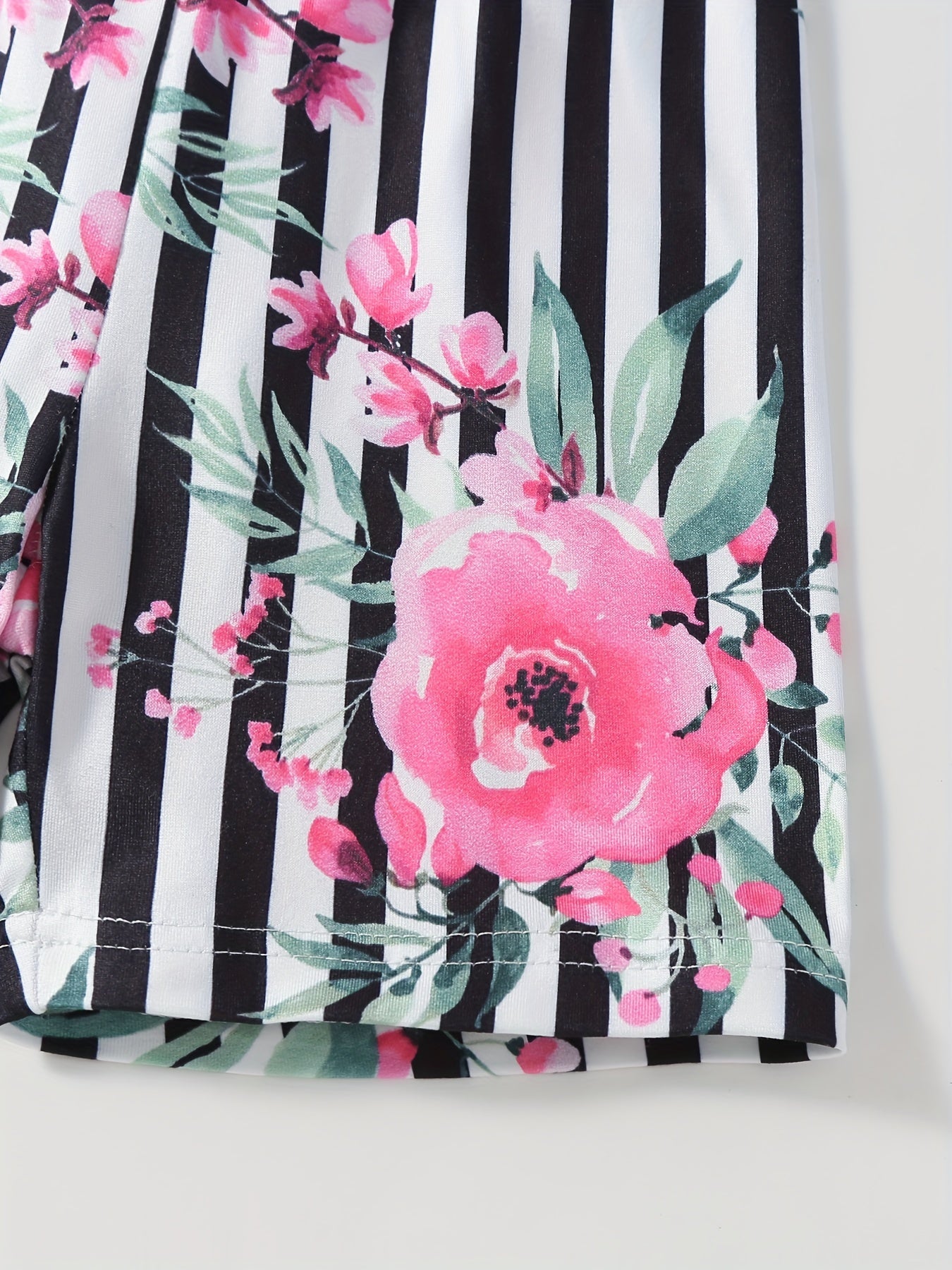 Girls' Striped Flower Print Thin Casual Shorts