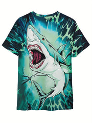 Kids Shark Print Short Sleeve T shirt - Boys Girls Summer Tees