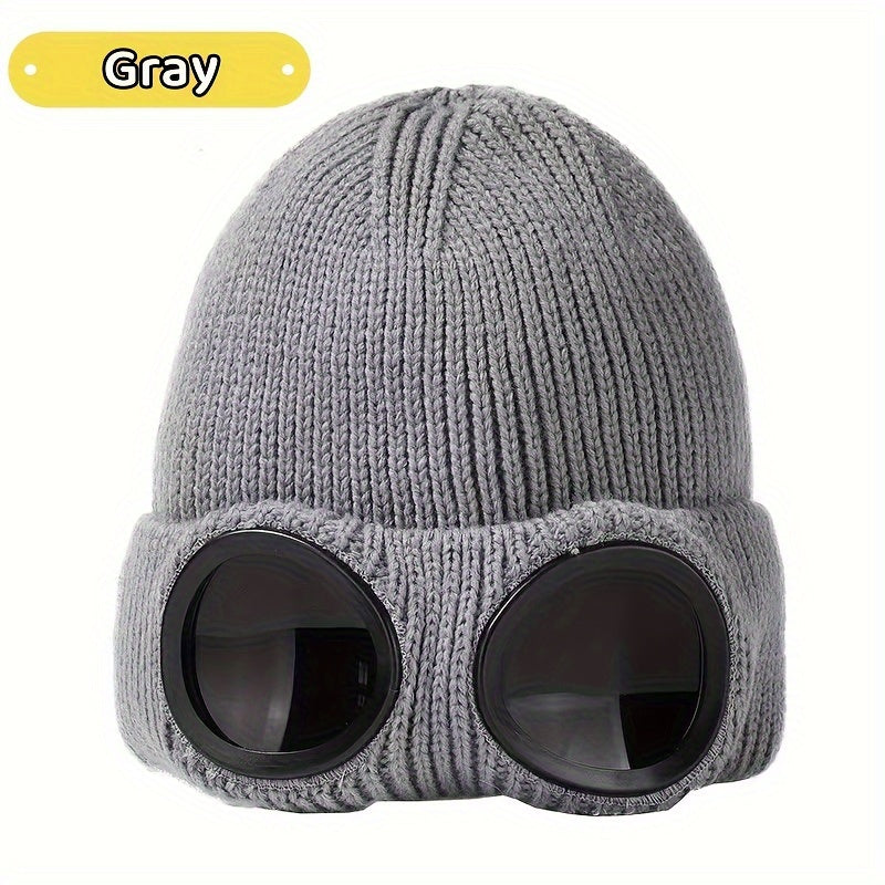 Winter Knitted Hat With Glasses Coldproof Ear Protection