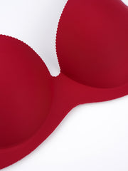Red Seamless Push Up Wireless Bra Three Rows Buckles