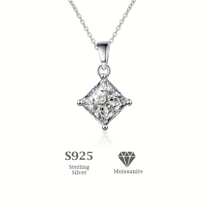 1CT Princess Cut Moissanite Necklace 925 Sterling Silver - Engagement Gift