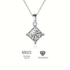 1CT Princess Cut Moissanite Necklace 925 Sterling Silver - Engagement Gift