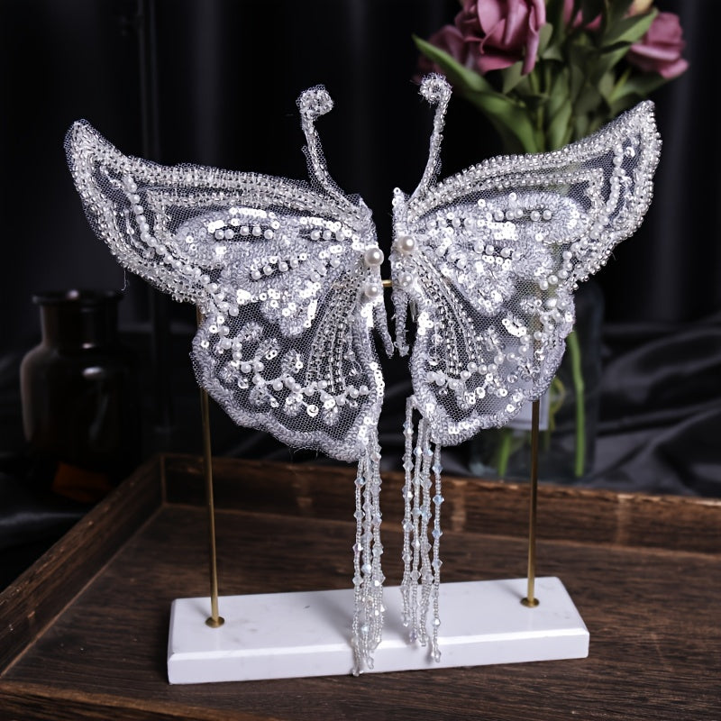 Crystal Faux Pearl Butterfly Hair Clip for Women Bride Wedding Accessories