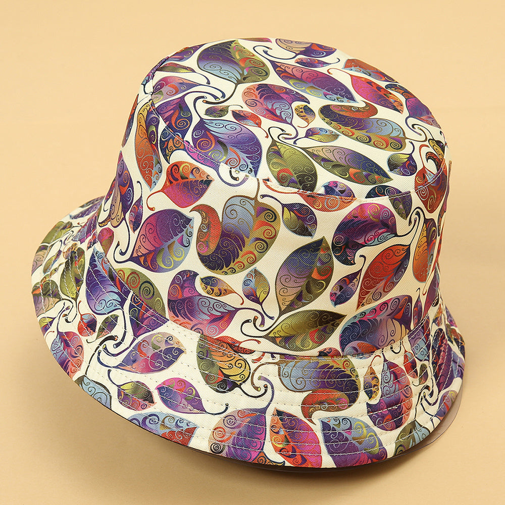 Graffiti Antique Leaf Print Windproof Bucket Hat