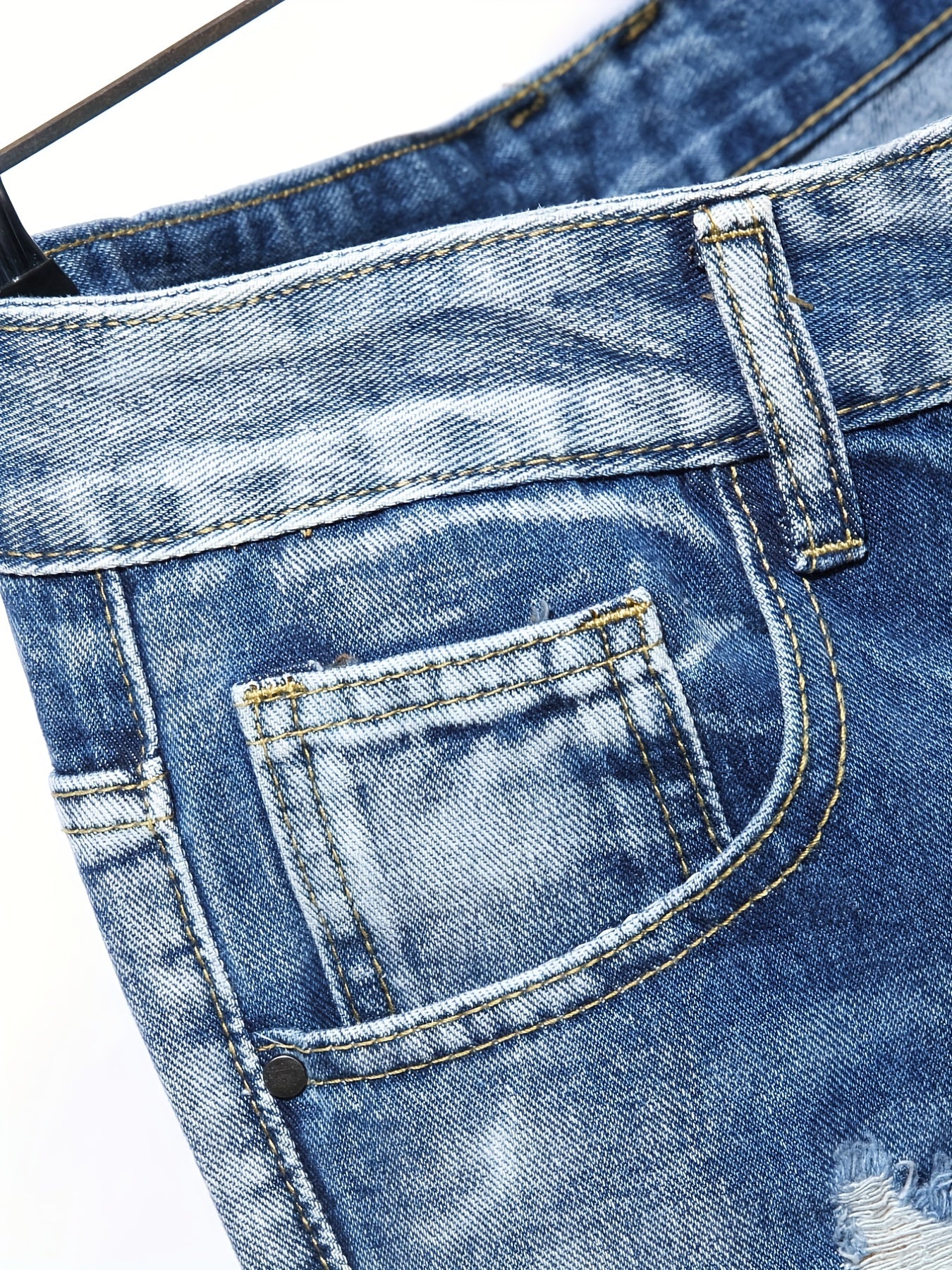 Men's Ripped Straight Leg Jeans Slim Fit Denim Pants