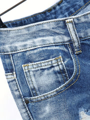 Men's Ripped Straight Leg Jeans Slim Fit Denim Pants