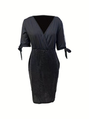 Party Dress Women's Plus Faux Pearl Decor Sequin Slim Fit Event Dress