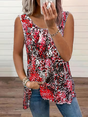Floral Print Crew Neck Tank Top Sleeveless Summer Casual