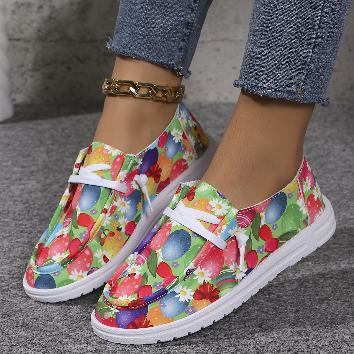 Colorful Balloon Pattern Flat Shoes Women's Shallow Mouth Casual Shoes