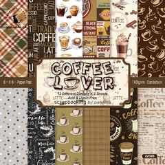 Coffee Themed DIY Scrapbook Stickers & Backgrounds Kit - 24 Sheets