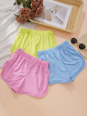 3pcs Girls Elastic Waist Bow Casual Sports Running Shorts