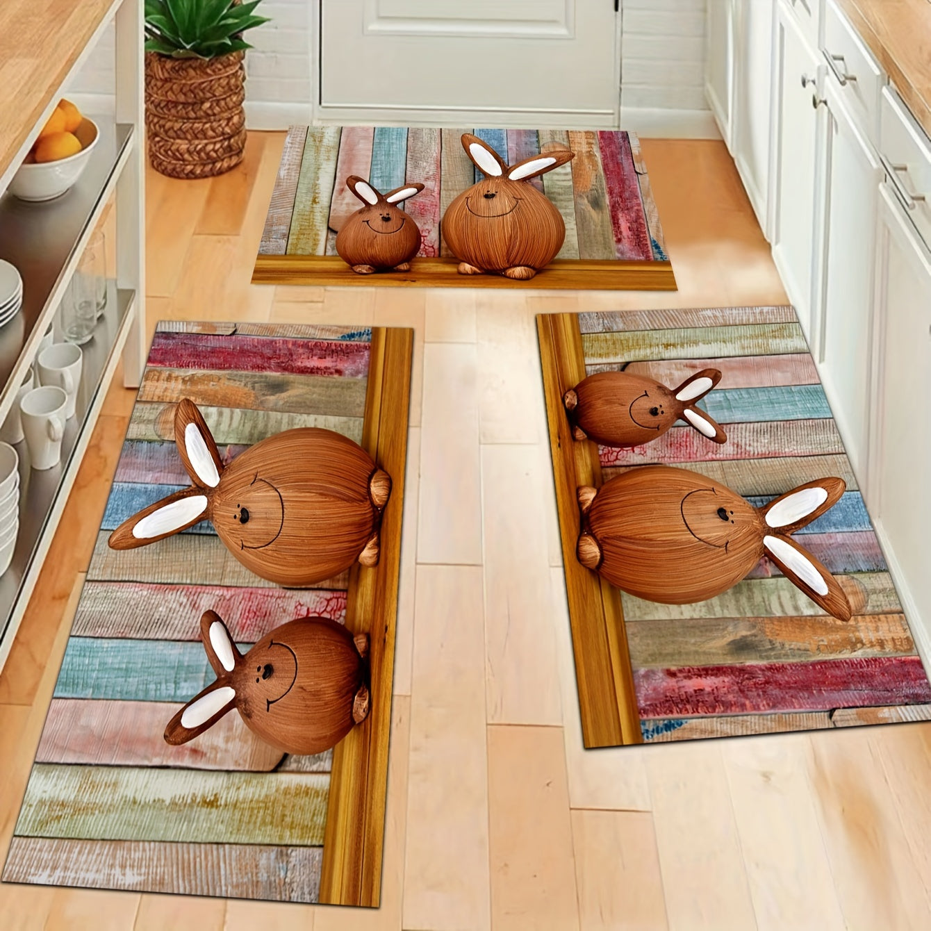 Rabbit Pattern Rug Machine Washable Floor Mat Room Decorative Carpet