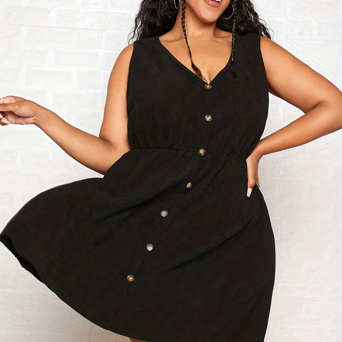 V Neck Button Tank Dress