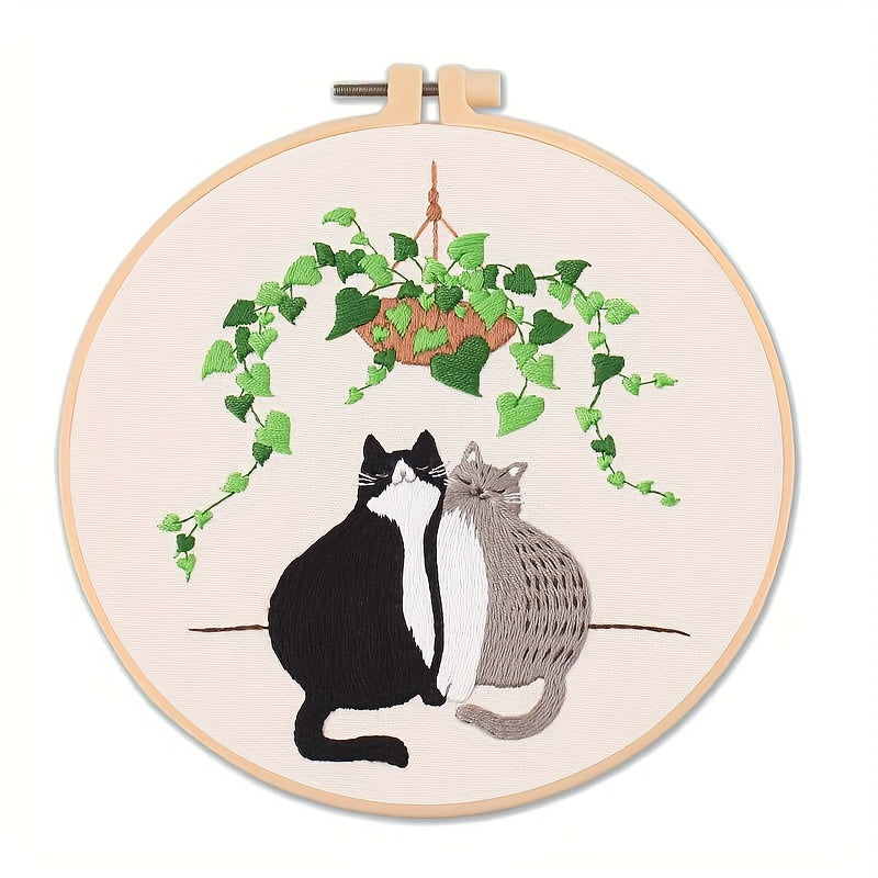 Embroidery Starter Kit for Adults - DIY Cats Pattern Cross Stitch