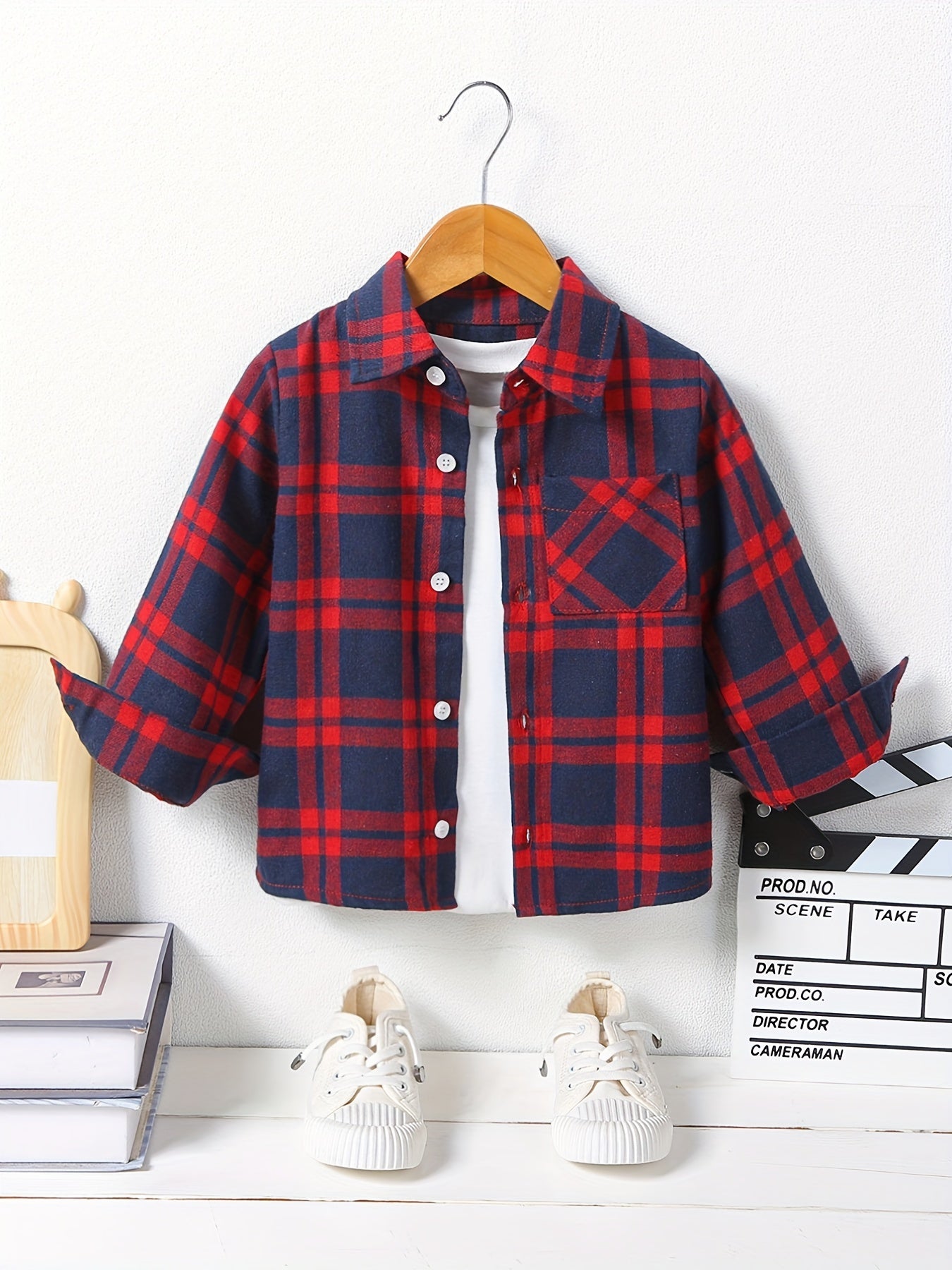 Plaid Shirt Button Down Lapel Long Sleeve Kids Clothes