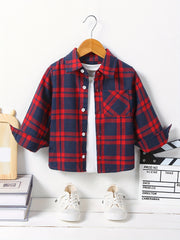 Plaid Shirt Button Down Lapel Long Sleeve Kids Clothes