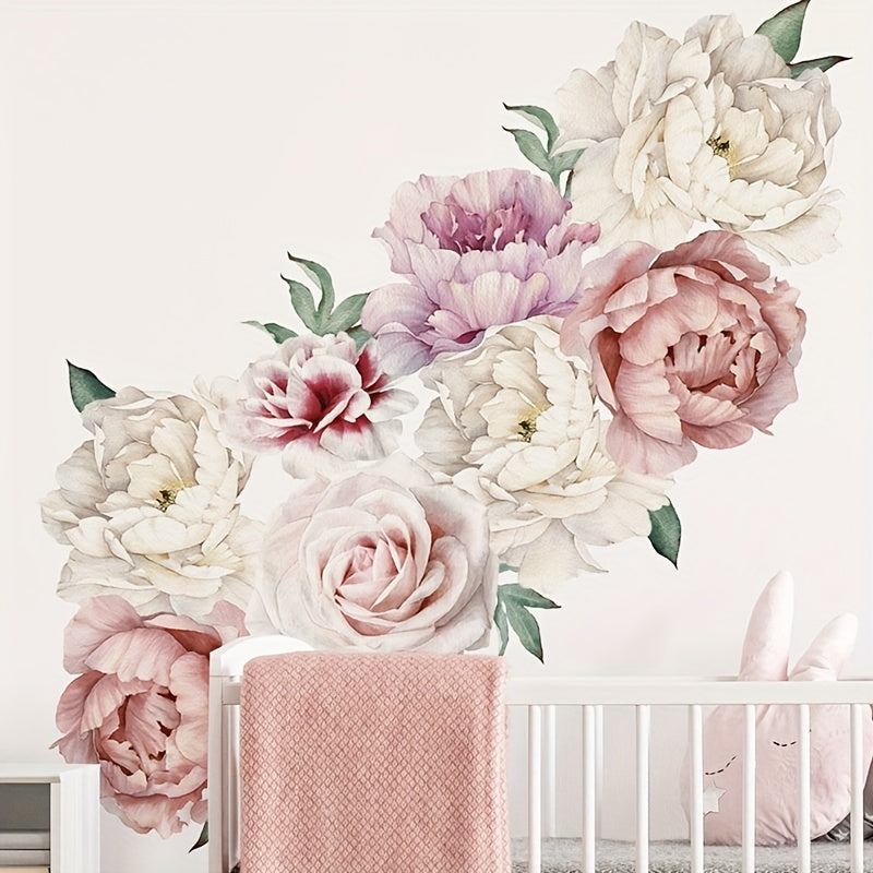 2pcs Peony Flower Wall Stickers Removable Waterproof Vinyl Wall Decals