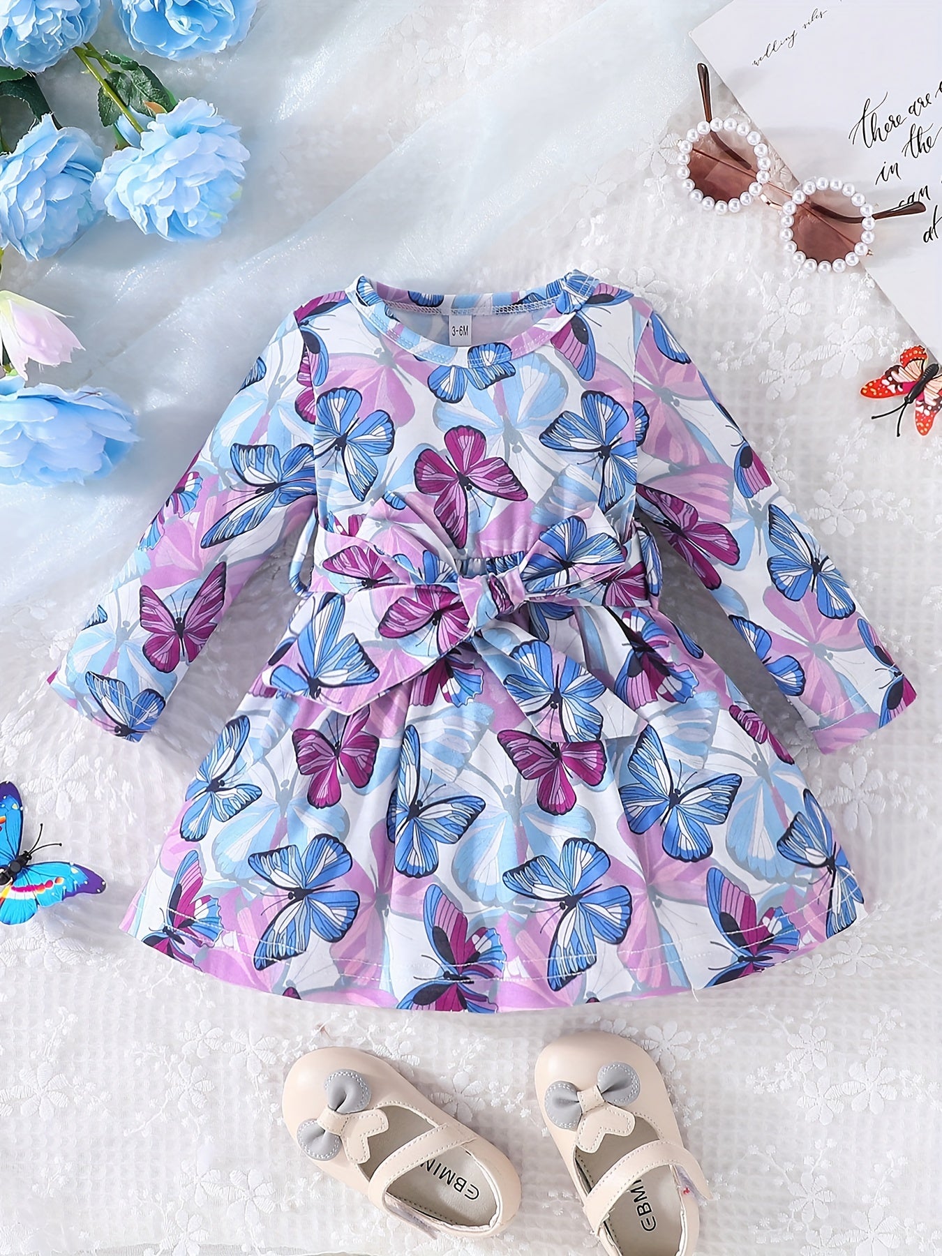 Baby Girls Butterfly Print Long Sleeve Dress