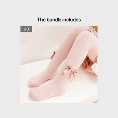 Baby Girls Cable Knit Tights with Bow Pink