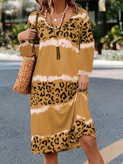 Tie Dye Leopard Short Sleeve V Neck Stretch Dress
