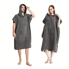 Quick Dry Hooded Towel Robe with Pocket for Swimming Surfing Unisex