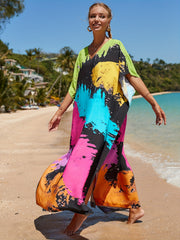 Splatter Print Bat Sleeve Cover Up Dress