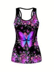 Women's Floral & Butterfly Print Tank Top & Yoga Pants Set