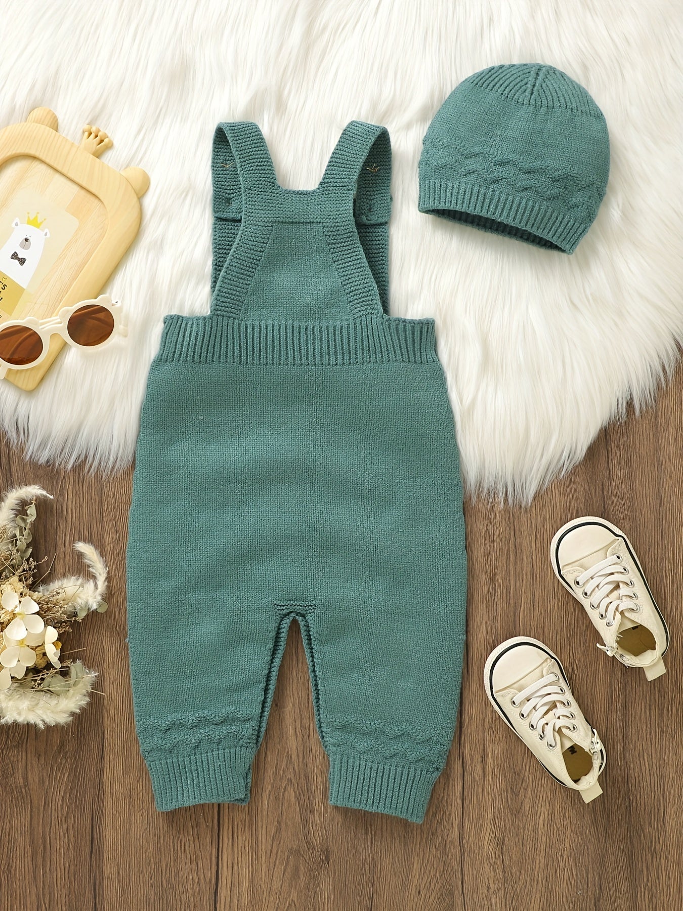 Infant Onesie Baby Boys Girls Knit Overalls With Hat Set