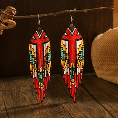 Long Beaded Tassel Earrings Bohemian Style Fringe Drop Earrings