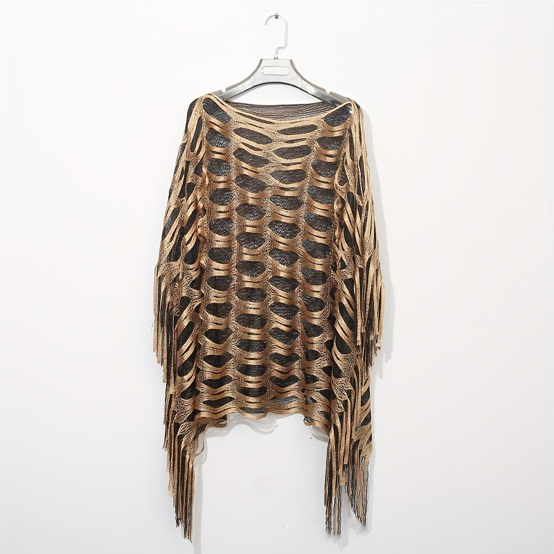 Geometric Tassel Wrap Poncho Cape Glitter Shawl