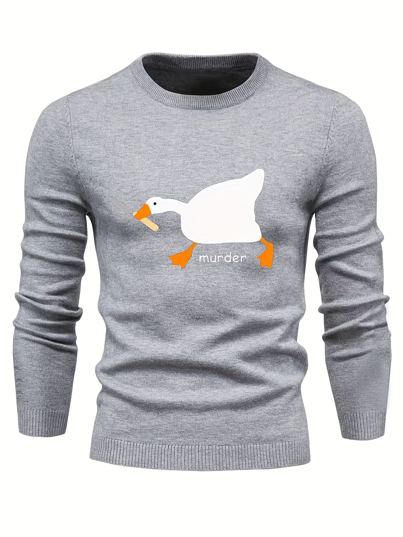 Duck Print Knit Sweater Men's Casual Warm Crew Neck Pullover