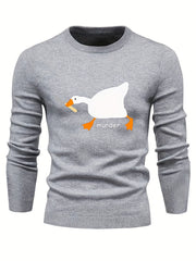 Duck Print Knit Sweater Men's Casual Warm Crew Neck Pullover