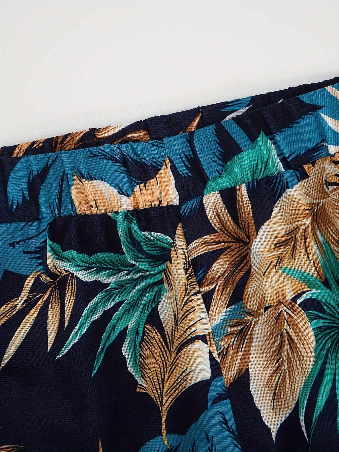 Girls Hawaiian Shorts Tropical Leaves Print Elastic Waist Beach Shorts