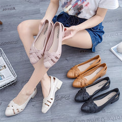 Hollow Out Flat Shoes PVC Pointed Toe Slip On Wear Resistant Breathable Flats