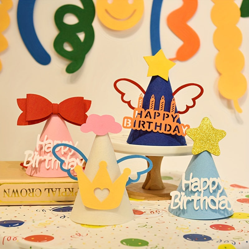 4pcs Birthday Hat Bow Smiley Face Cake Headwear Princess Photo
