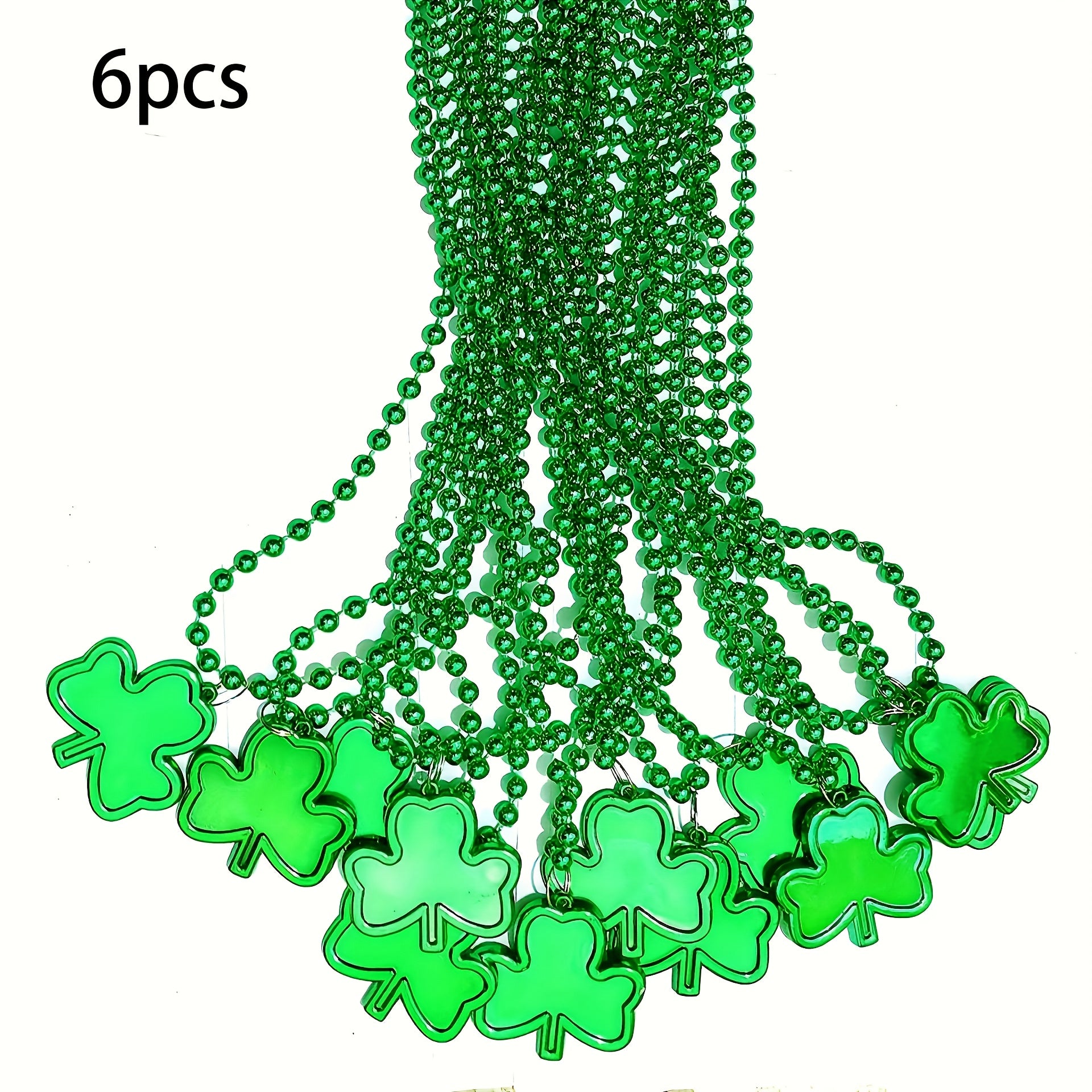 St Patrick's Green Clover Bead Necklace, Party Holiday Decorations