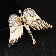 Golden Angel Wings Brooch Crystal Embellished Men'S Lapel Pin or Tie Clip