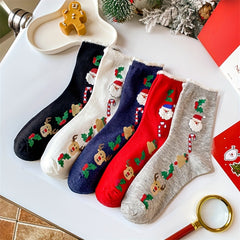 5 Pairs Cartoon Print Socks Christmas Women's Stockings & Hosiery