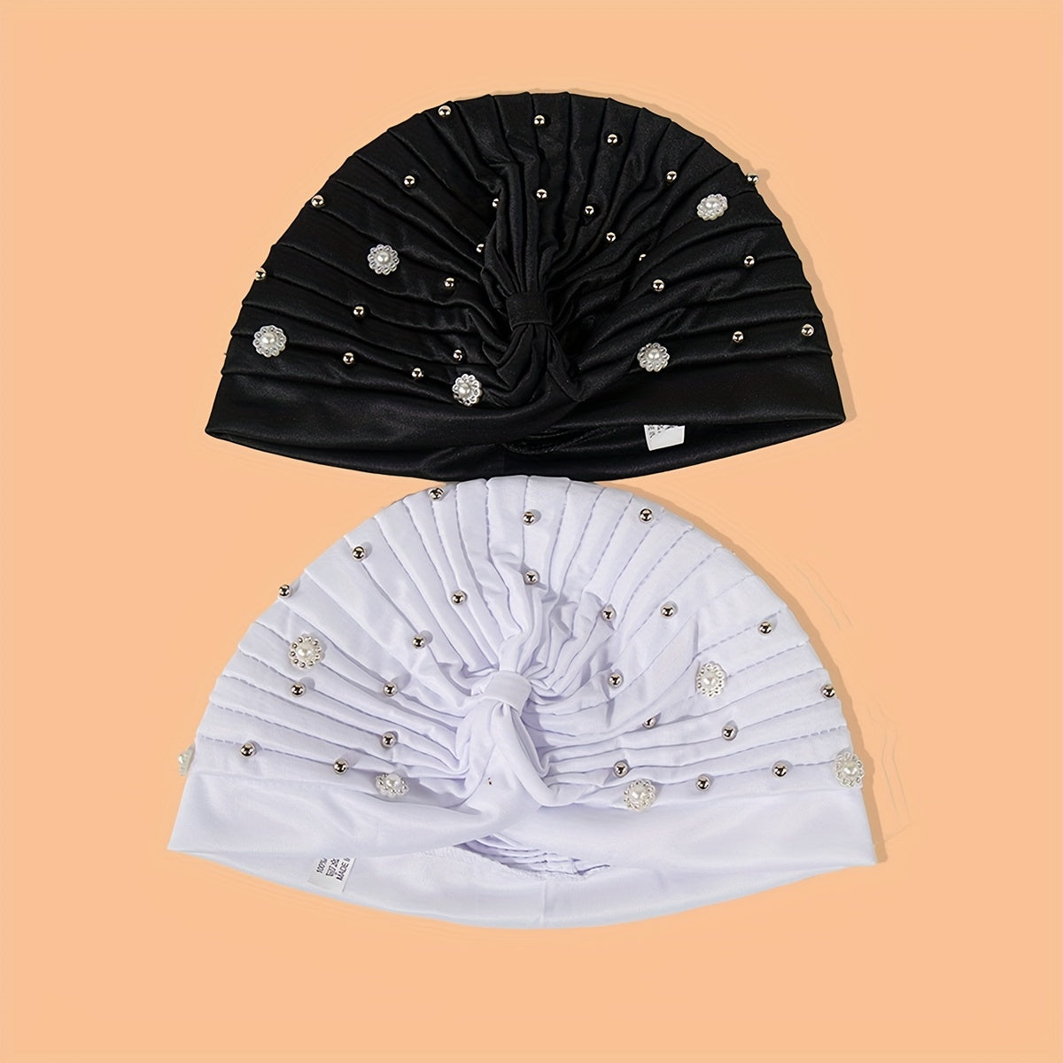 2pcs Faux Pearl Flower Turban Cap Head Scarf Chemo Hat