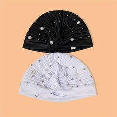 2pcs Faux Pearl Flower Turban Cap Head Scarf Chemo Hat