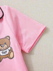 Boys' Pink Bear Print Pajama Set Short Sleeve Tops & Shorts