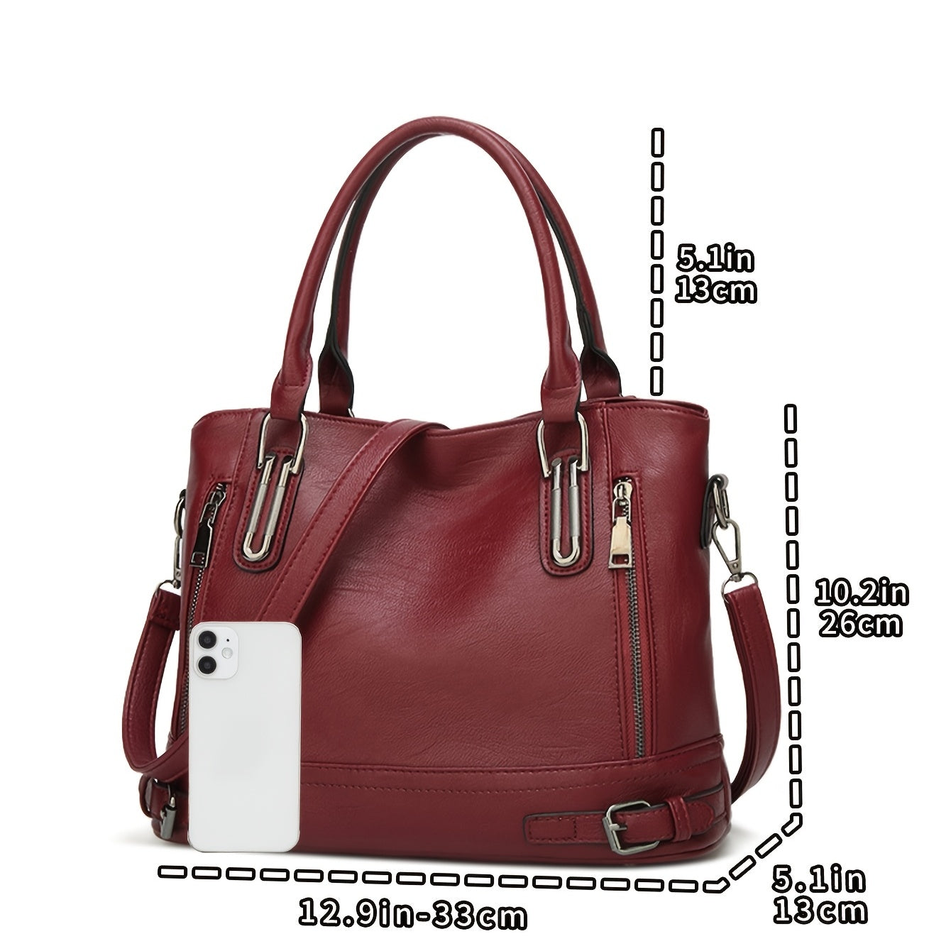 Women's PU Leather Zipper Satchel Purse Large Capacity Crossbody Bag