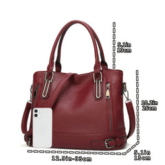 Women's PU Leather Zipper Satchel Purse Large Capacity Crossbody Bag