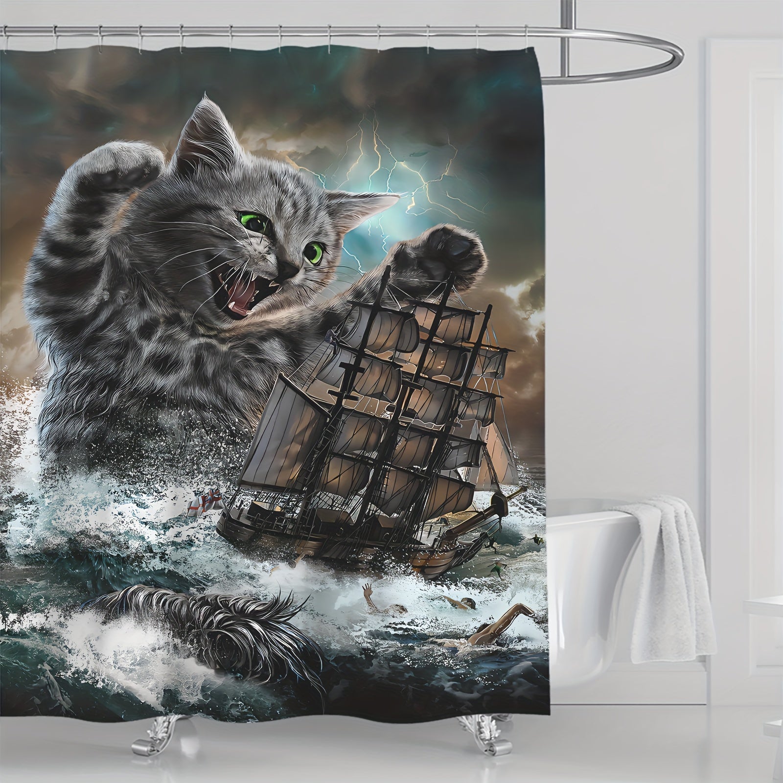 Cat Siren Sailboat Shower Curtain - Fun Bathroom Decor